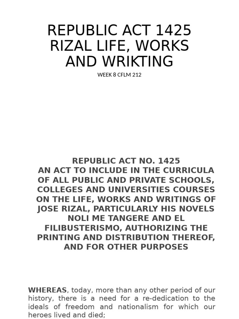 Week 9 (2) Ra 1425 Jose Rizal Works | PDF