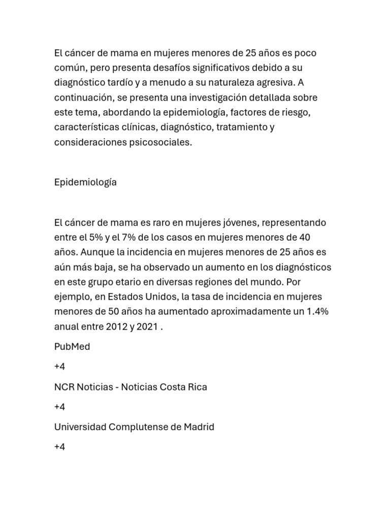 Cáncer de mama en mujeres jóvenes: riesgos y diagnóstico | PDF | Cáncer ...