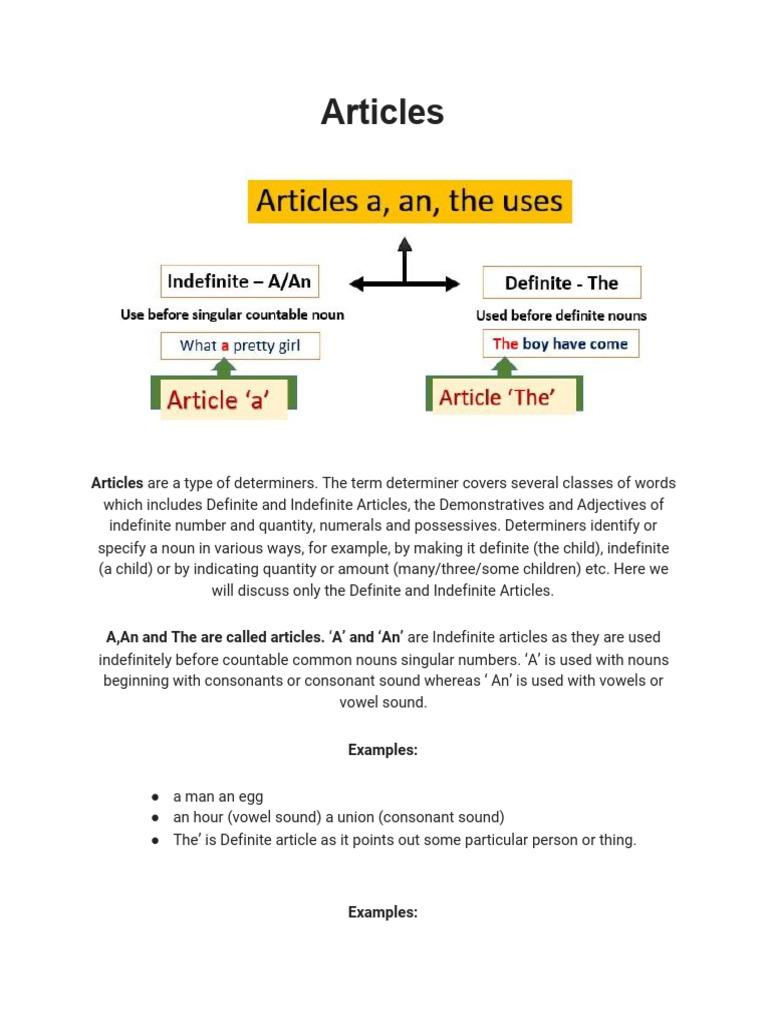 Understanding Articles for Class 7 | PDF | Morphology | Semantic Units