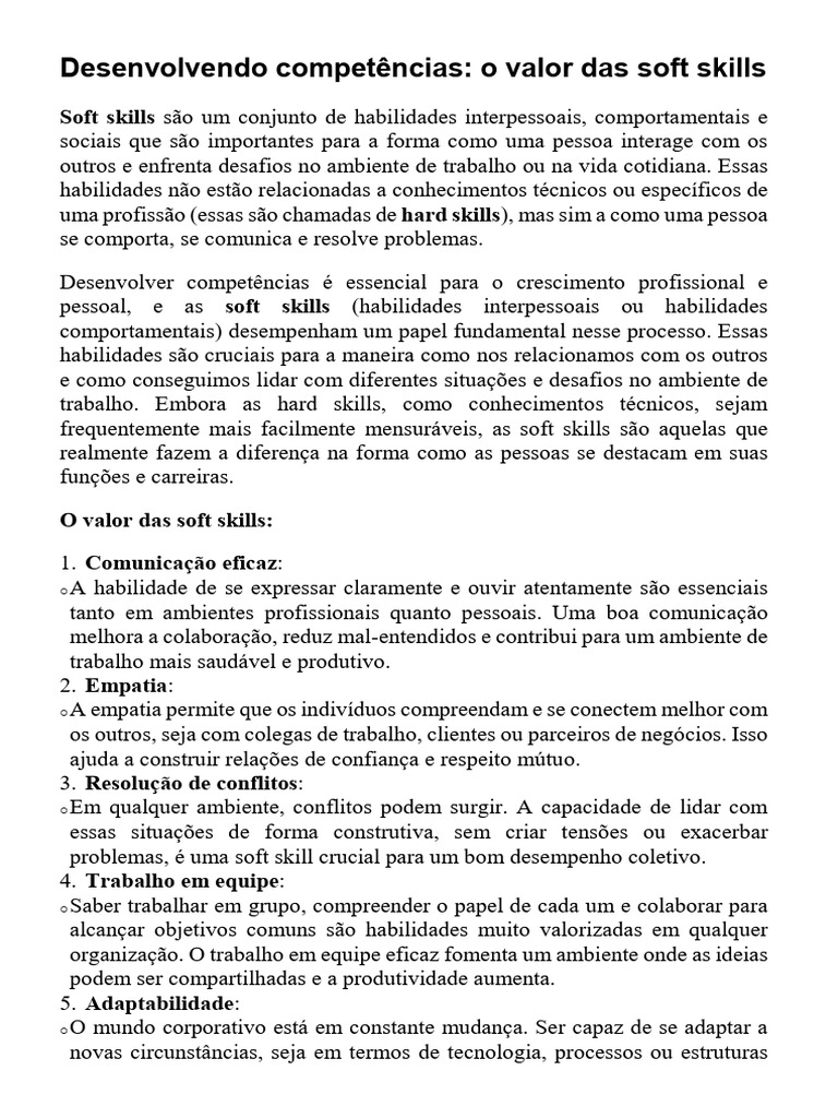 Importância das Soft Skills no Trabalho | PDF | Liderança | Comunicação