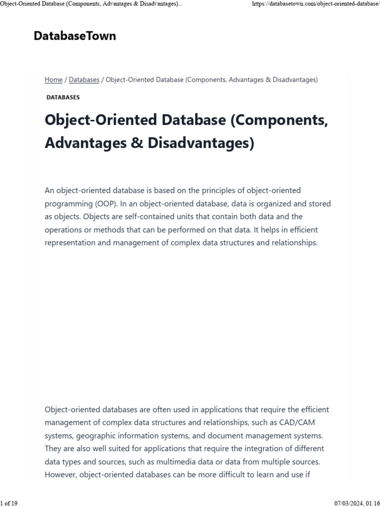 Object-Oriented Database (Components, Advantages & Disadvantages ...