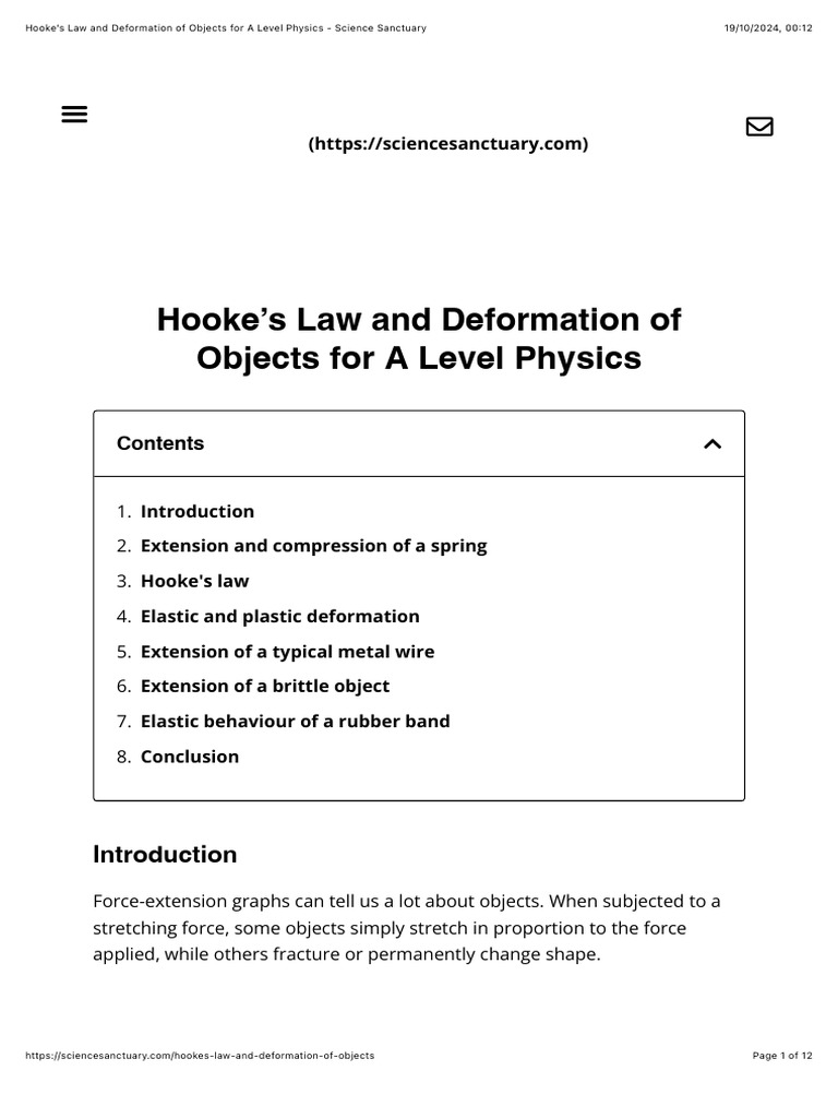 Hooke's Law and Deformation of Objects For A Level Physics - Science ...