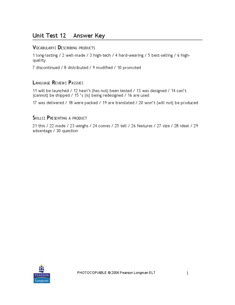 Unit Test 12 Key | PDF | Science & Mathematics | Technology & Engineering