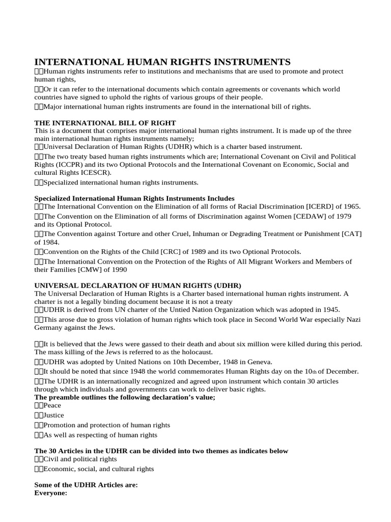 Overview of International Human Rights Instruments | PDF | Human Rights ...