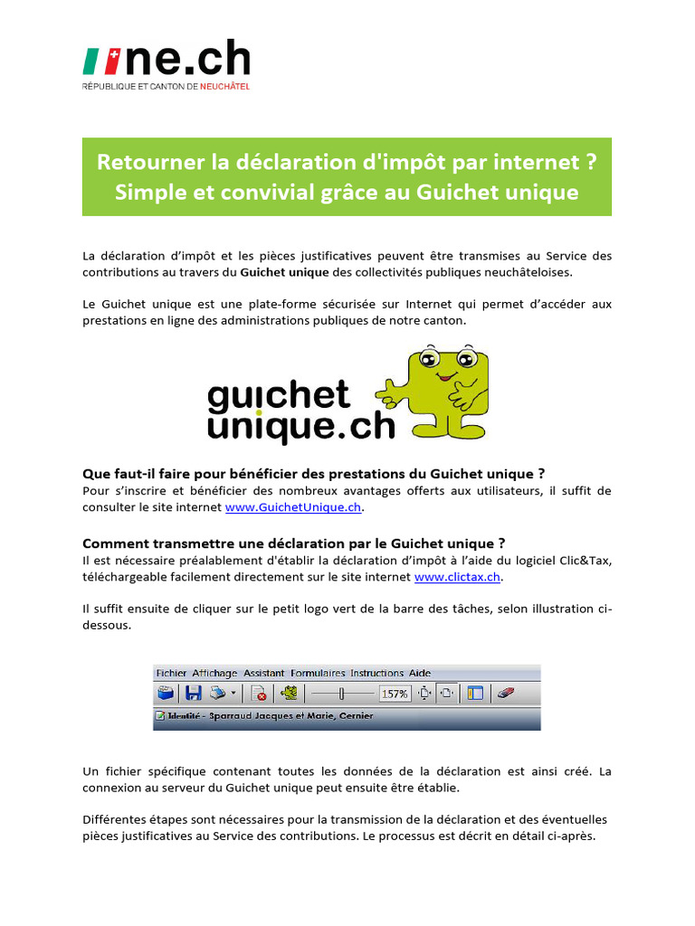Déclaration d'impôt via Guichet unique | PDF