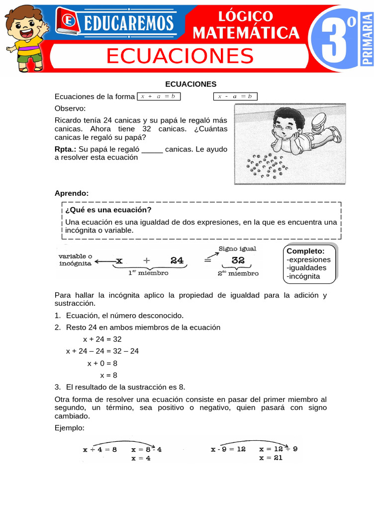 Ejercicios de Ecuaciones para Tercer Grado | PDF | Ecuaciones | Matemáticas
