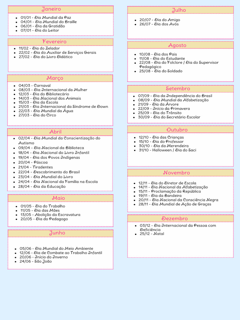 Datas Comemorativas e Eventos Anuais | PDF