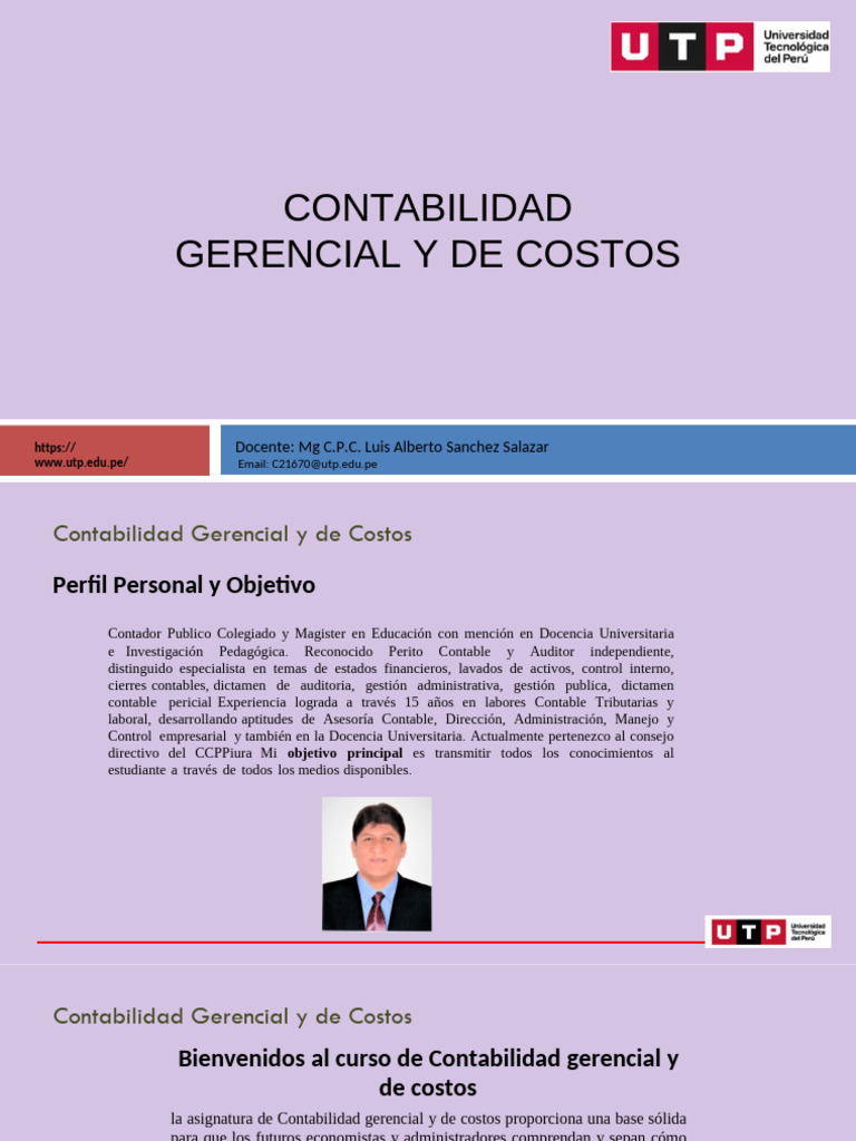 Contabilidad Gerencial y de Costos: Curso | PDF | Costo | Contador
