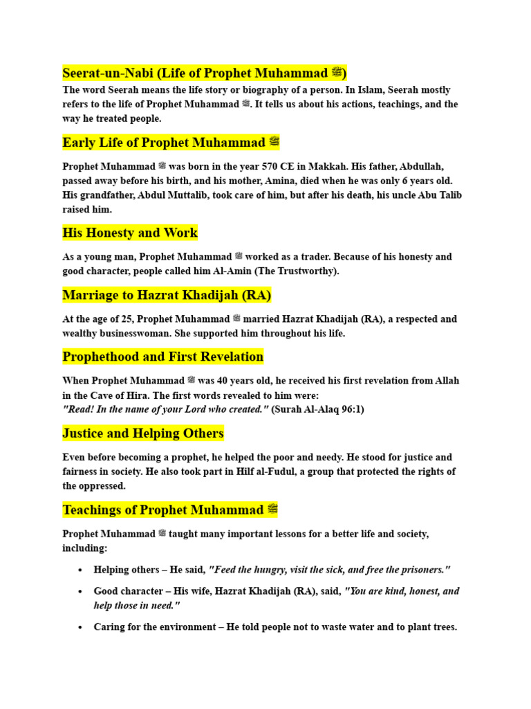 Life of Prophet Muhammad ﷺ: A Seerah Overview | PDF | Muhammad ...