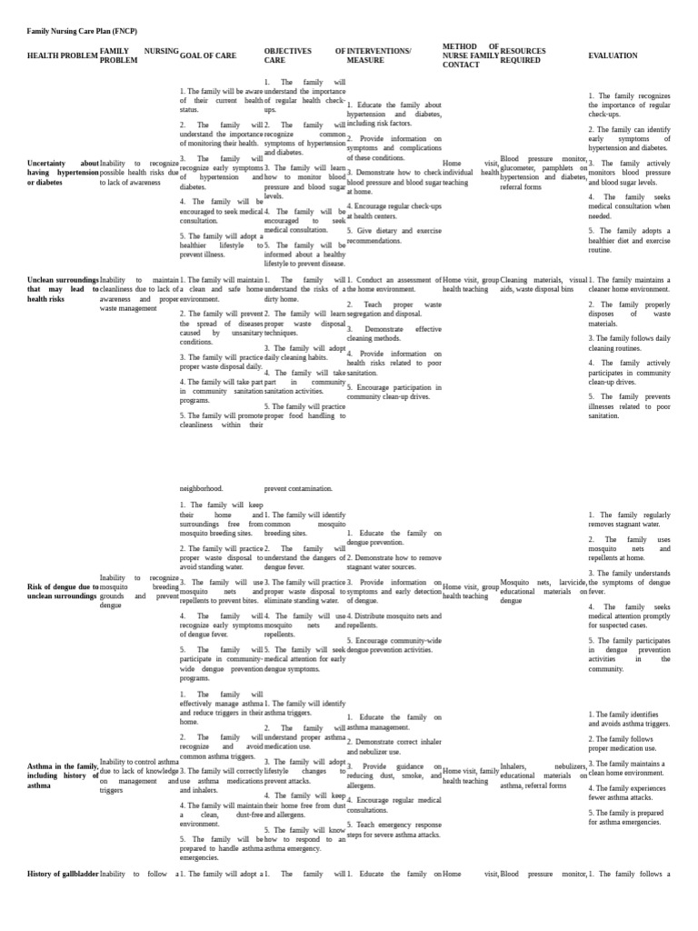 Family Nursing Care Plan for Health Risks | PDF | Hypertension | Asthma