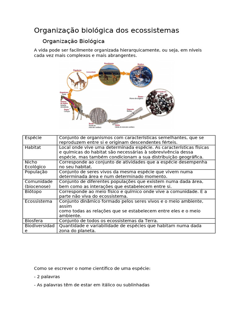 Organização Biológica Dos Ecossistemas | PDF | Ecossistema | Espécies