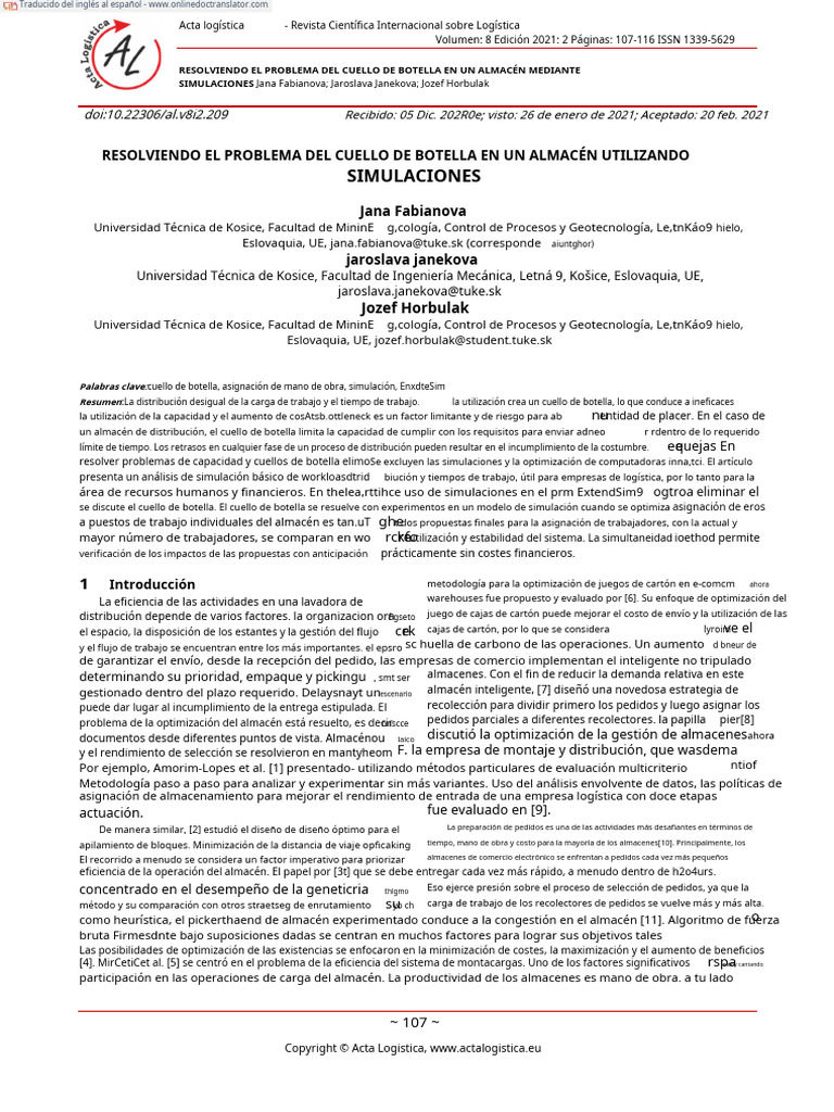 Solving The Bottleneck Problem in A Warehouse Using Simulationsacta ...