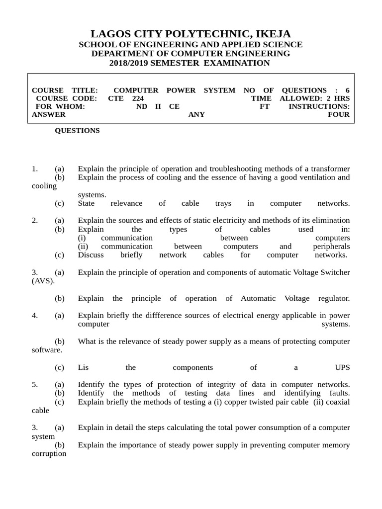 Computer Power Systems Exam Guide | PDF