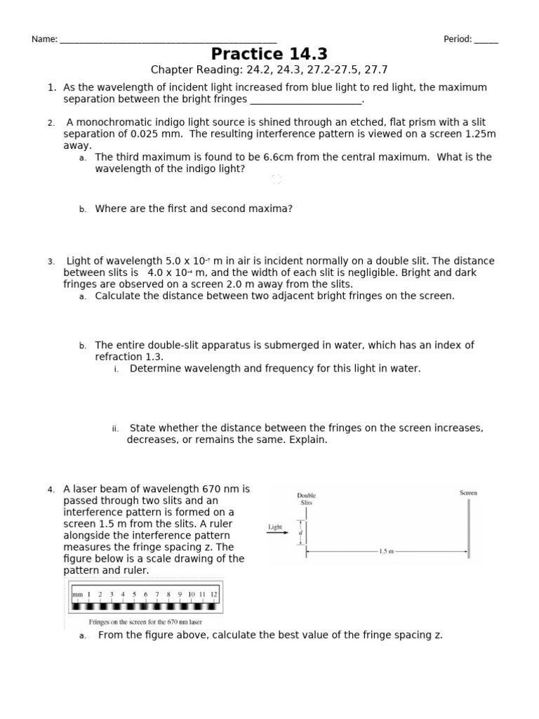 Practice Problems 14.3 | PDF | Wavelength | Light