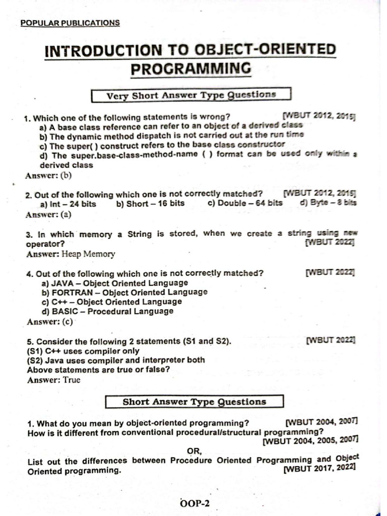 Part 1 Object Oriented Programming | PDF