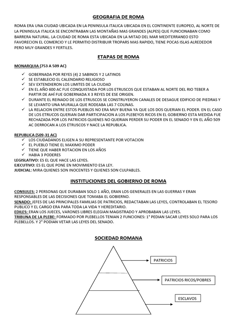 Roma - Resumen Secundario | PDF | imperio Romano | Roma antigua