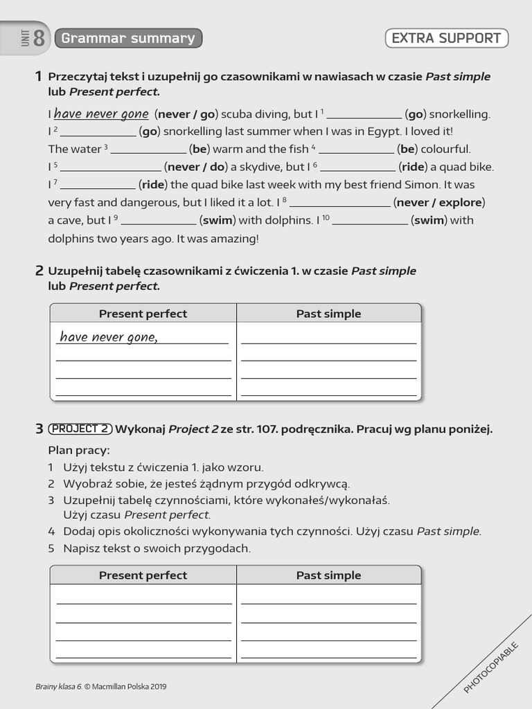 Brainy kl6 TRF Extra Support Unit 8 Grammar Summary | PDF