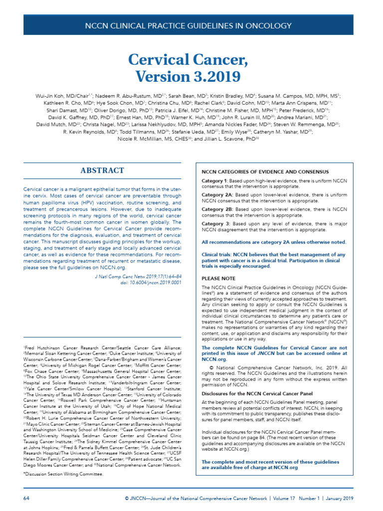 NCCN Guidelines for Cervical Cancer 2019 | PDF | Cervical Cancer ...