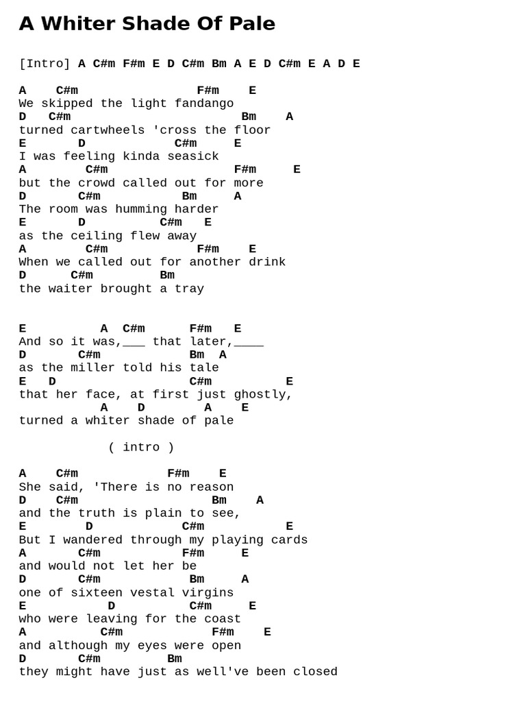 A Whiter Shade of Pale Lyrics | PDF