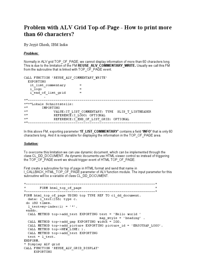 ALV Grid Top-of-Page Character Limit Fix | PDF | Computers