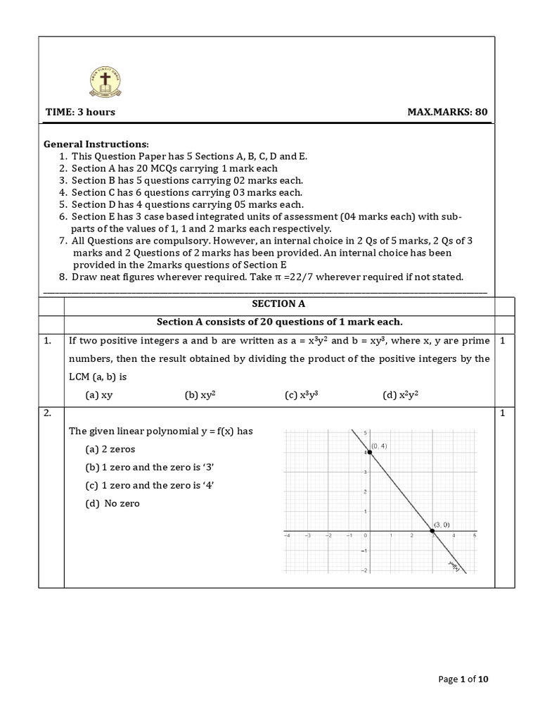 Maths Class 10 Sample Paper III | PDF | Circle | Area