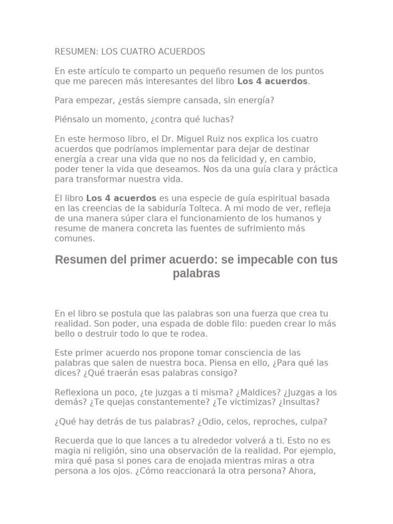 Resumen de Los Cuatro Acuerdos | PDF | Realidad