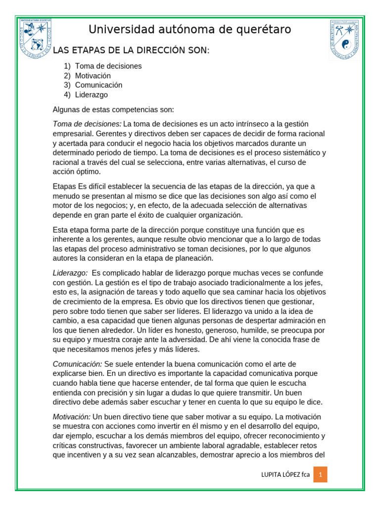 Etapas Clave en la Dirección Empresarial | PDF | Toma de decisiones ...