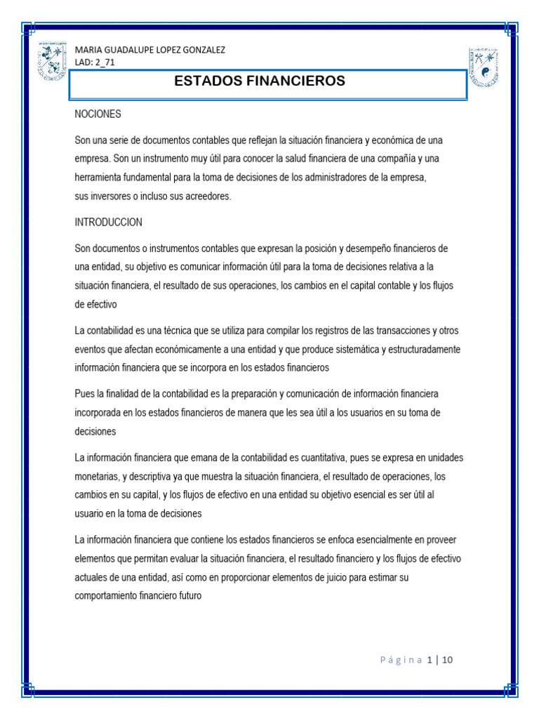 Nociones y Componentes de Estados Financieros | PDF | Contabilidad ...