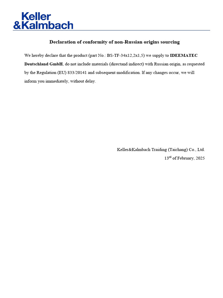 Non-Russian Sourcing Declaration | PDF