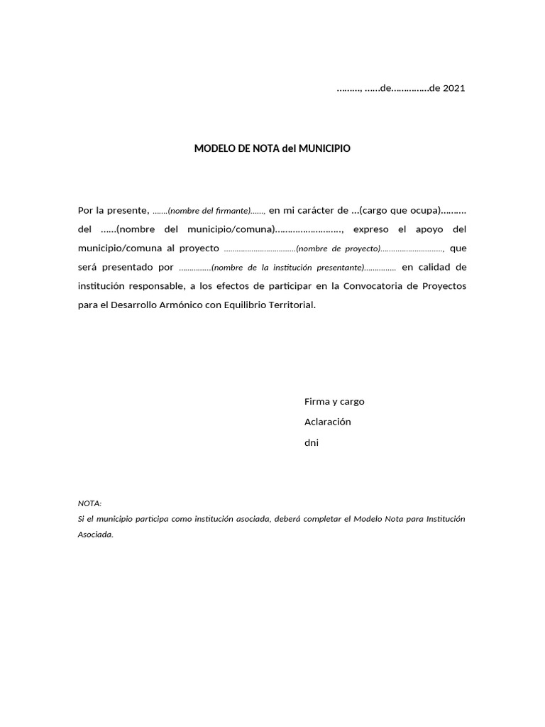 Modelo de Nota para la Municipalidad | PDF