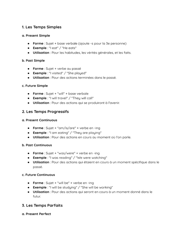 Guide des Temps Verbaux en Anglais | PDF | Grammaire | Linguistique