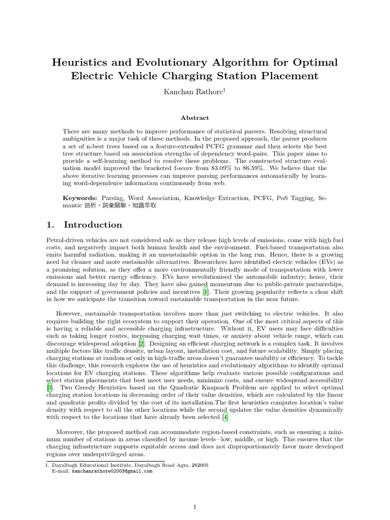 Optimal EV Charging Station Placement | PDF | Parsing | Electric Vehicle
