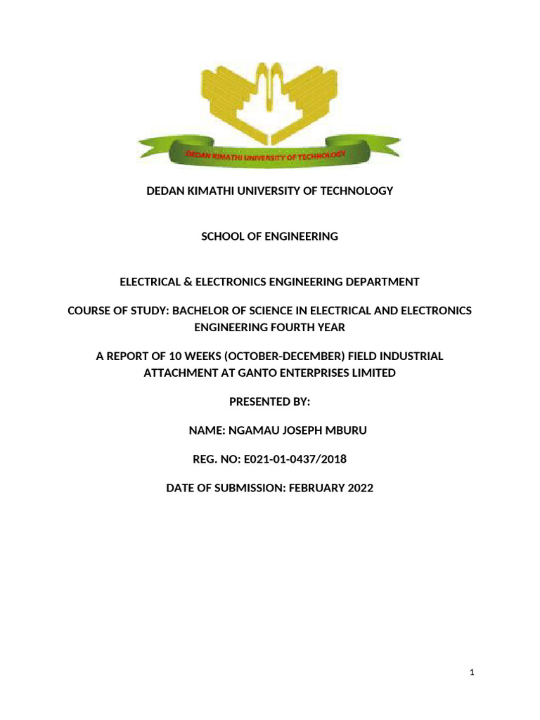 Ganto Enterprises Industrial Attachment Report | PDF | Transformer ...