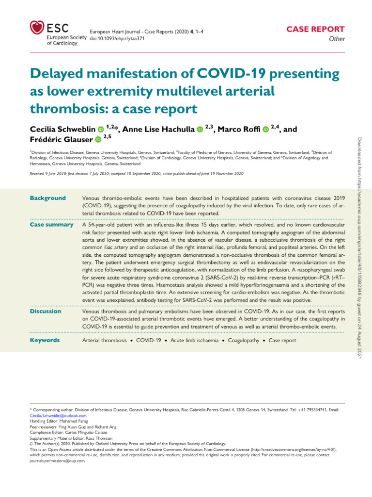 COVID-19 and Lower Limb Arterial Thrombosis | PDF | Thrombosis | Ischemia