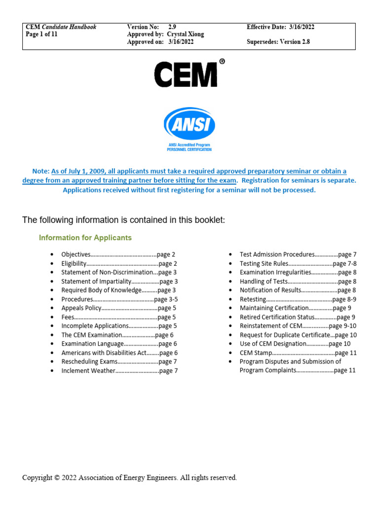 CEM Handbook - v2 9 | PDF | Certification | Complaint