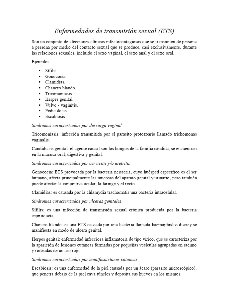 Enfermedades de Transmisión Sexual (ETS) | PDF | Infección transmitida ...