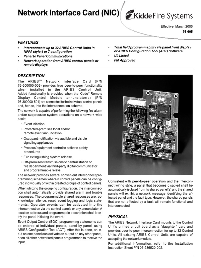 ARIES Network Interface Card K-76-605 | PDF | Telecommunications ...