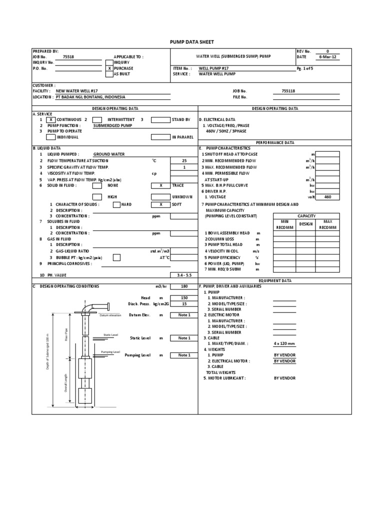 Submersible Pump Data Sheet | PDF | Home & Garden | Computers