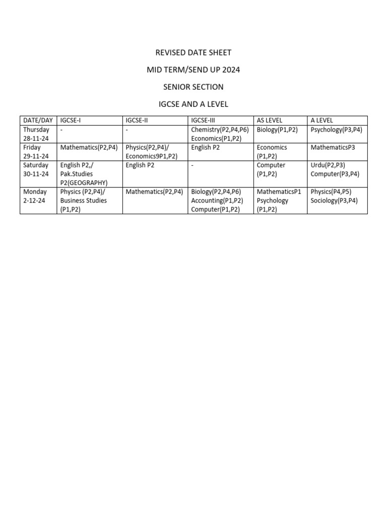 IGCSE & A Level 2024 Exam Schedule | PDF