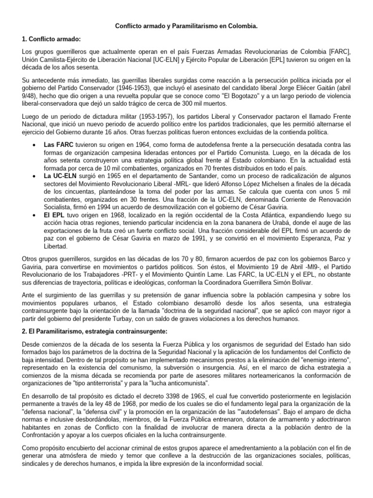 Paramilitarismo y Conflicto en Colombia | PDF | Guerra de guerrillas ...