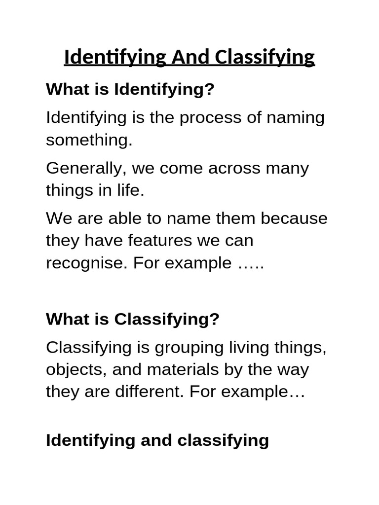 Identifying And Classifying | PDF