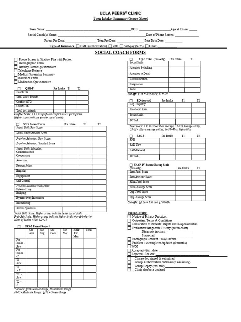 Teen Intake Summary for PEERS® Clinic | PDF | Adolescence | Social Skills