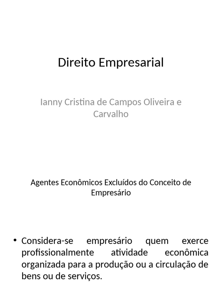 Direito Empresarial - Exceções Atividade Empresária | PDF | Economia ...