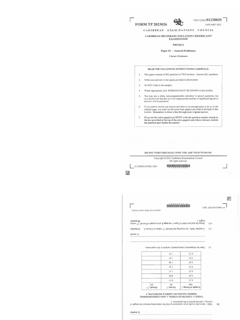 PHYSICS PAPER 02 JAN 2023 CSEC - Copy.pdf - Booklet | PDF