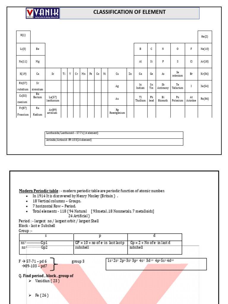 Classification of Elements in Periodic Table | PDF | Periodic Table ...