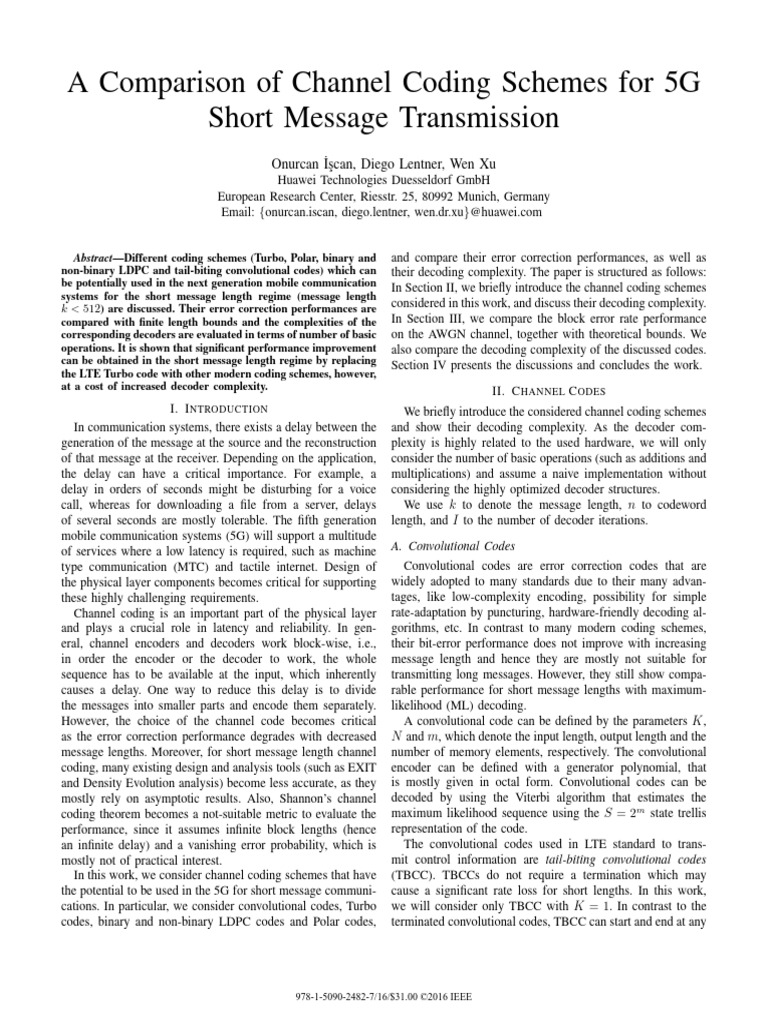 5G Channel Coding Schemes Comparison | PDF | Error | Information And ...