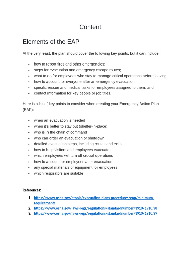 Essential Elements of an Emergency Action Plan | PDF