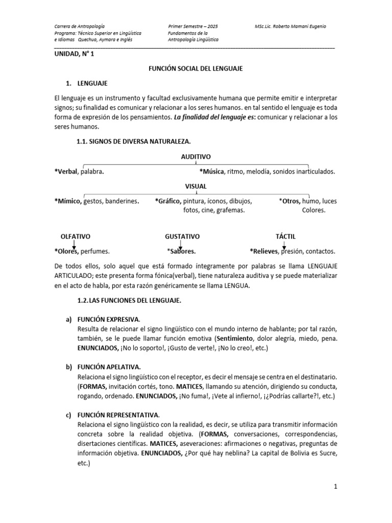Funciones y Naturaleza del Lenguaje | PDF | Habla | Lingüística