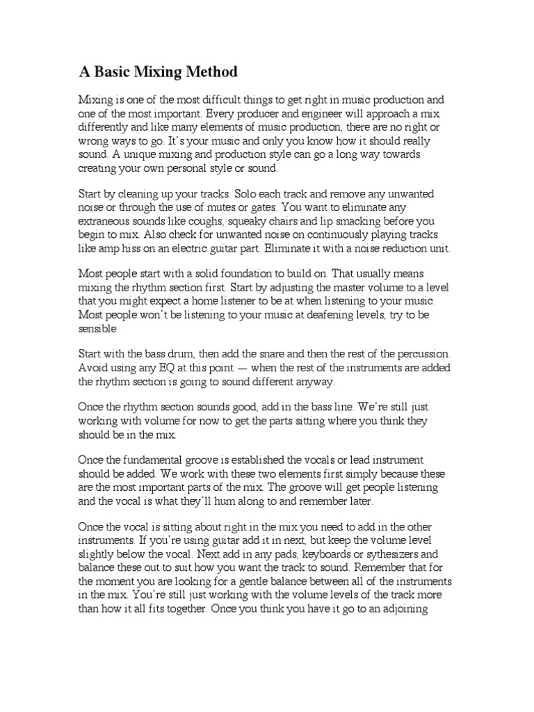 Basic Mixing Method PDF Equalization (Audio) Drum Kit