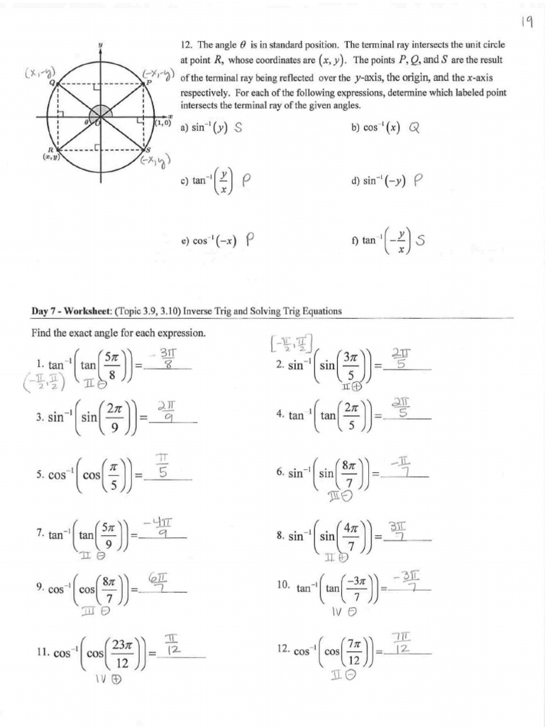 A_FP+PCBC+Unit+6+Day+8+WS+3.9_3.10+Inv+Trig+Solving+Trig+Eqn | PDF